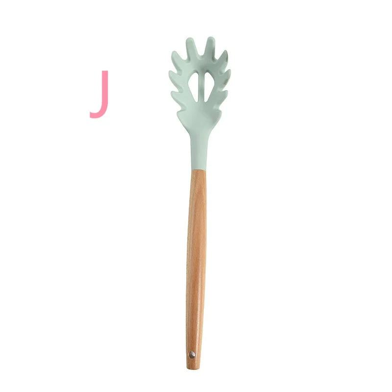Набор кухонных принадлежностей из силикона с деревянной ручкой, набор кухонных принадлежностей из 12 предметов с антипригарной лопаткой и ложкой