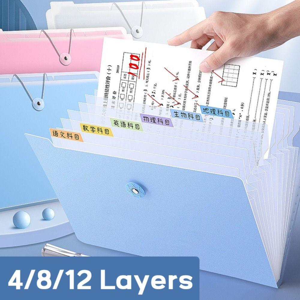 Test Paper Storage Organ Bag 4/8/12 Pockets File Organizer Portable A4 File Folder Student