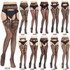 Crotchless Lace Jacquard Fishnet Stockings with Suspenders
