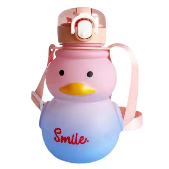 Бутылка для воды в виде утки объемом 650 мл с соломинкой, дизайном с замком, подвеской, открытием одной кнопкой, прозрачной крышкой, кавайная, герметичная, чашка для воды в виде утки для студента