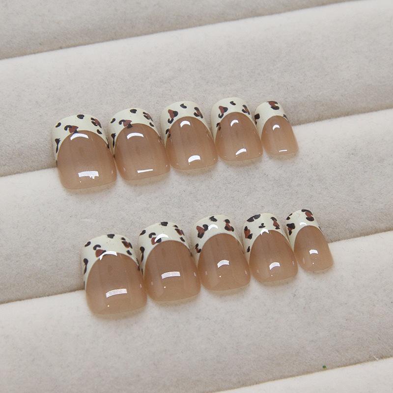 Wearing Nail Patches French Removable Nail Patches Leopard Print Nail Patches Simple Premium Fake Nail Patches 24 Pieces