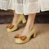 Shallow Mouth Thick Medium Heel Women Shoes Lazy People Slip On Single Shoe Round Head Butterfly Knot High Heels Chaussure Femme