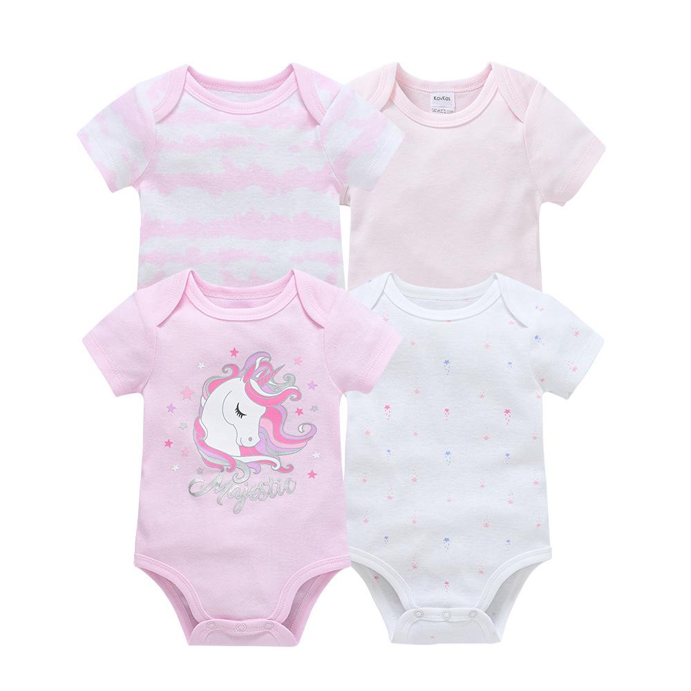 Baby's Jumpsuit Set Summer Short-sleeved Cartoon Cute Rompers Baby's Pure Cotton Clothes 4Pcs Set