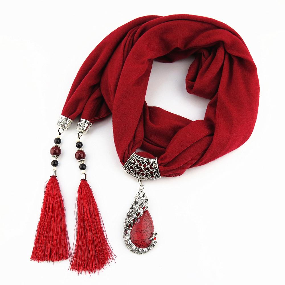 Fashion Elegant Women Long Scarf Retro National Style Tassel Pendant Scarf Christmas Gifts Solid Color