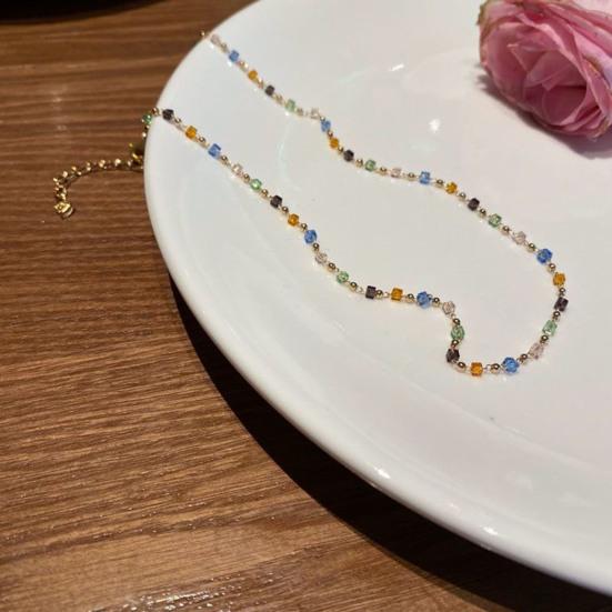 Женское ожерелье, бусины, красочные искусственные кристаллы, гальваническое покрытие из нержавеющей стали, легкий крутой кулон для девочек, ожерелье, подарок на день рождения, украшения на шею