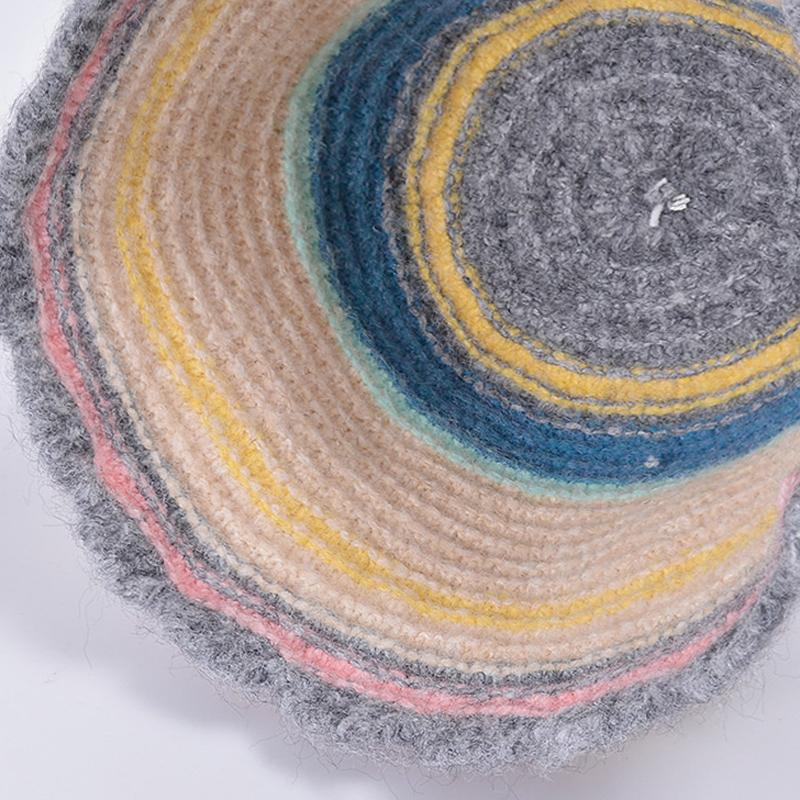 Вязаная шапка-тазик, шерстяная шапка осень-зима, женская шляпа рыбака с красочными цветами