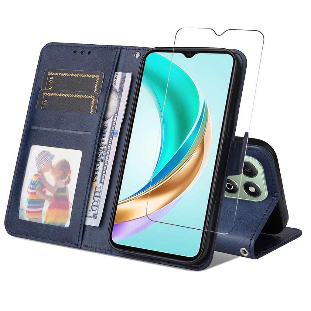 For Honor X6b 4G/Honor X5b Plus/Honor X6c 4G PU Leather Wallet Case Phone Stand Cover with Tempered Glass