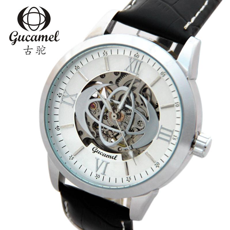 GUCAMEL Мужские механические часы с римскими цифрами Перфорированные механические часы Мужские механические часы