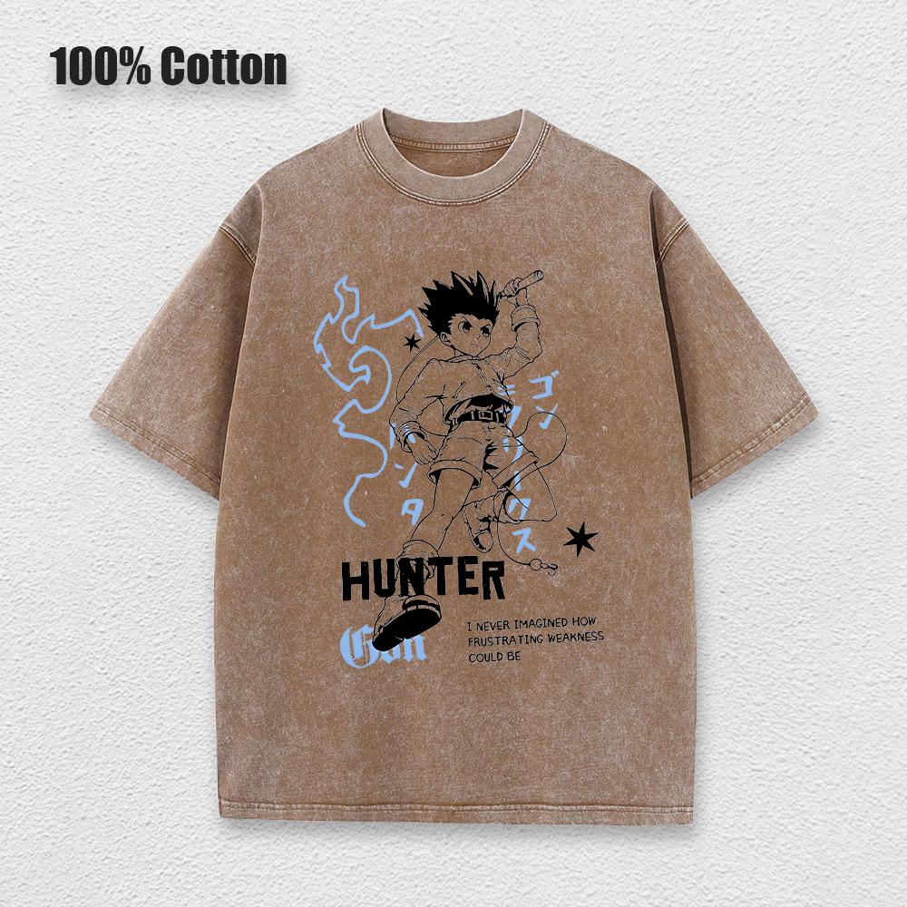Punk Anime Hunter x Hunter Washed T-shirts Mens Cotton Clothing Graphic Manga Harajuku Tees Unisex Summer Top Male Streetwear