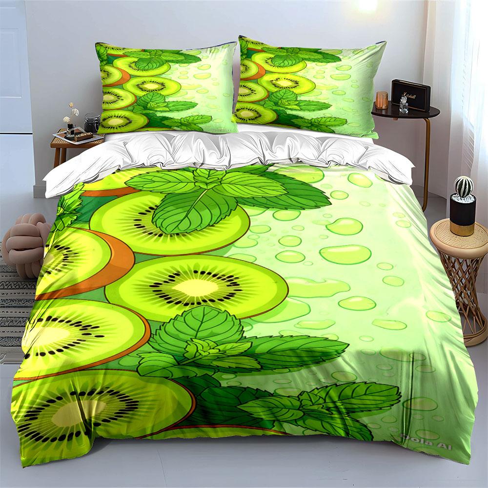 Kiwi fruit and leaves. Bedding sets Duvet cover sets Duvet covers Pillowcases(1*Duvet Cover 2*Pillowcases without duvet insert)