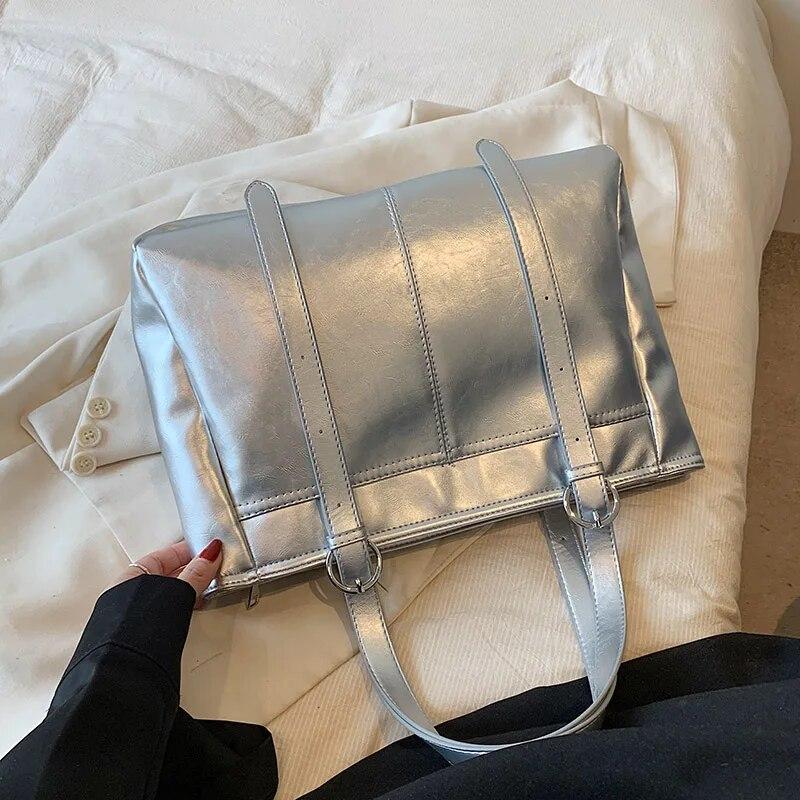 Большие серебряные сумки-тоут для женщин, тренд 2023, женские однотонные винтажные сумки через плечо, женские сумки с короткой ручкой