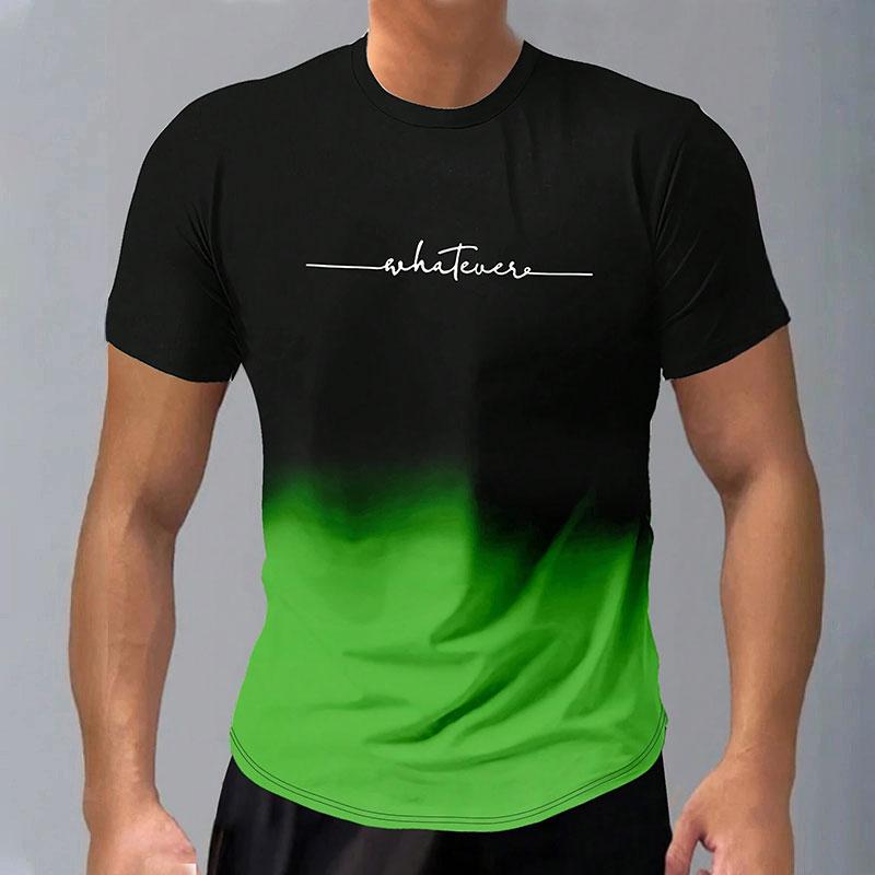 Trendy Short-Sleeved Gradient Letter 3D Printed Round Neck Casual Men's T-Shirt Clothing Spring And Autumn Sports Tops