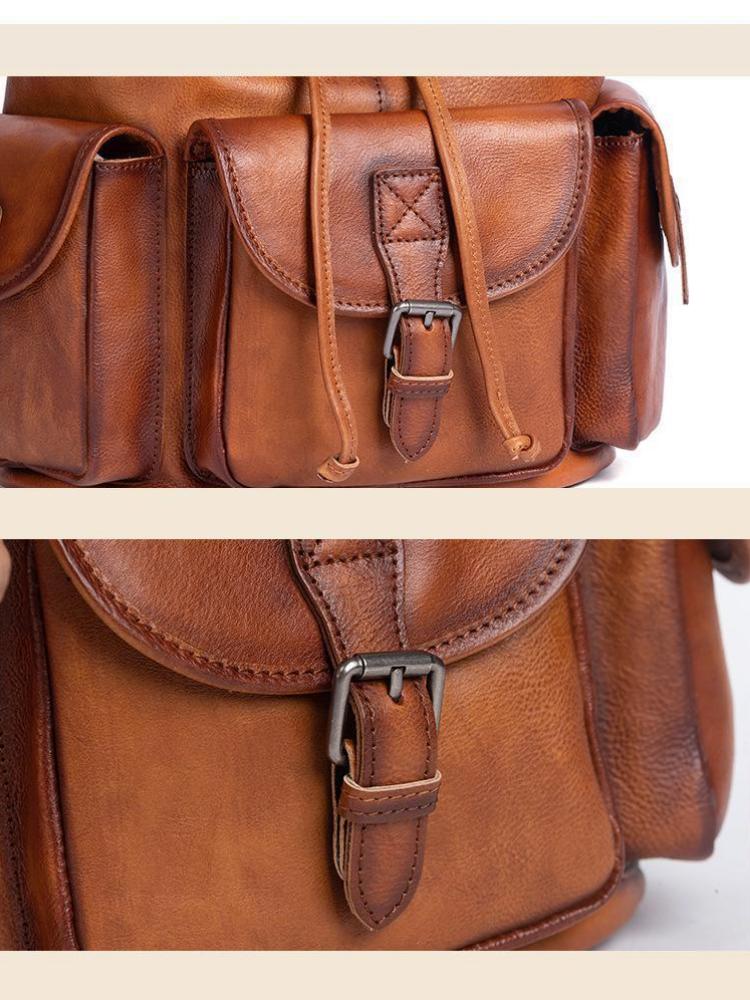 Johnature Men Genuine Leather Backpack Retro Large Capacity Portable Travel Bags Natural Real Cowhide Laptop Backpacks