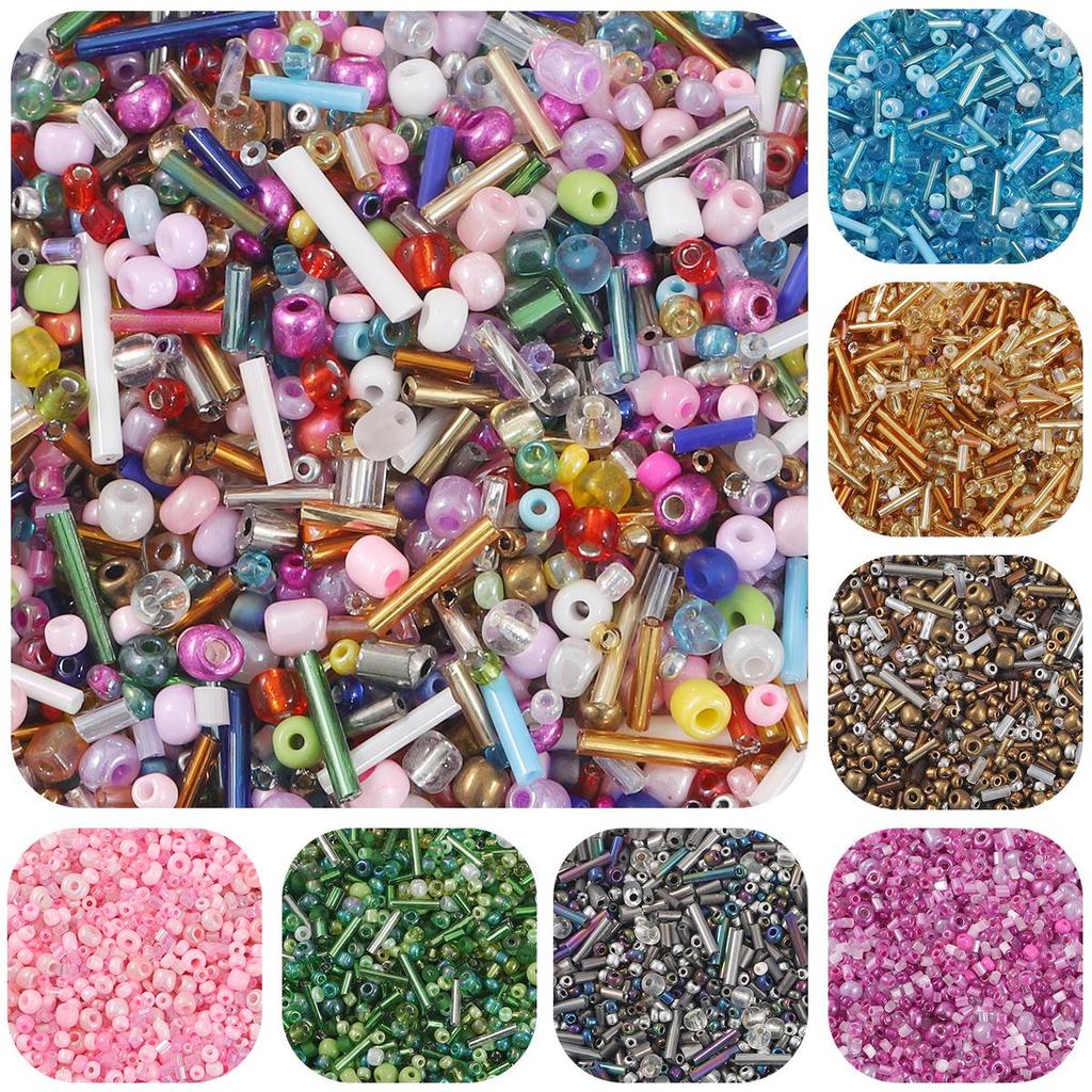 15000pcs Mixed Shapes Sizes Glass Seed Beads Multi Colors Round Bugle Glass Bead For DIY Jewellery Craf Making Garment Beading Embroidery Accessories