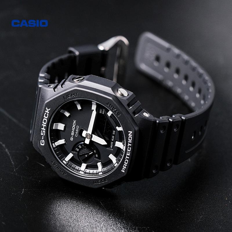 Casio Водонепроницаемые ударопрочные спортивные кварцевые часы с ремешком из смолы Мужские часы Черные GA-2100-1APR