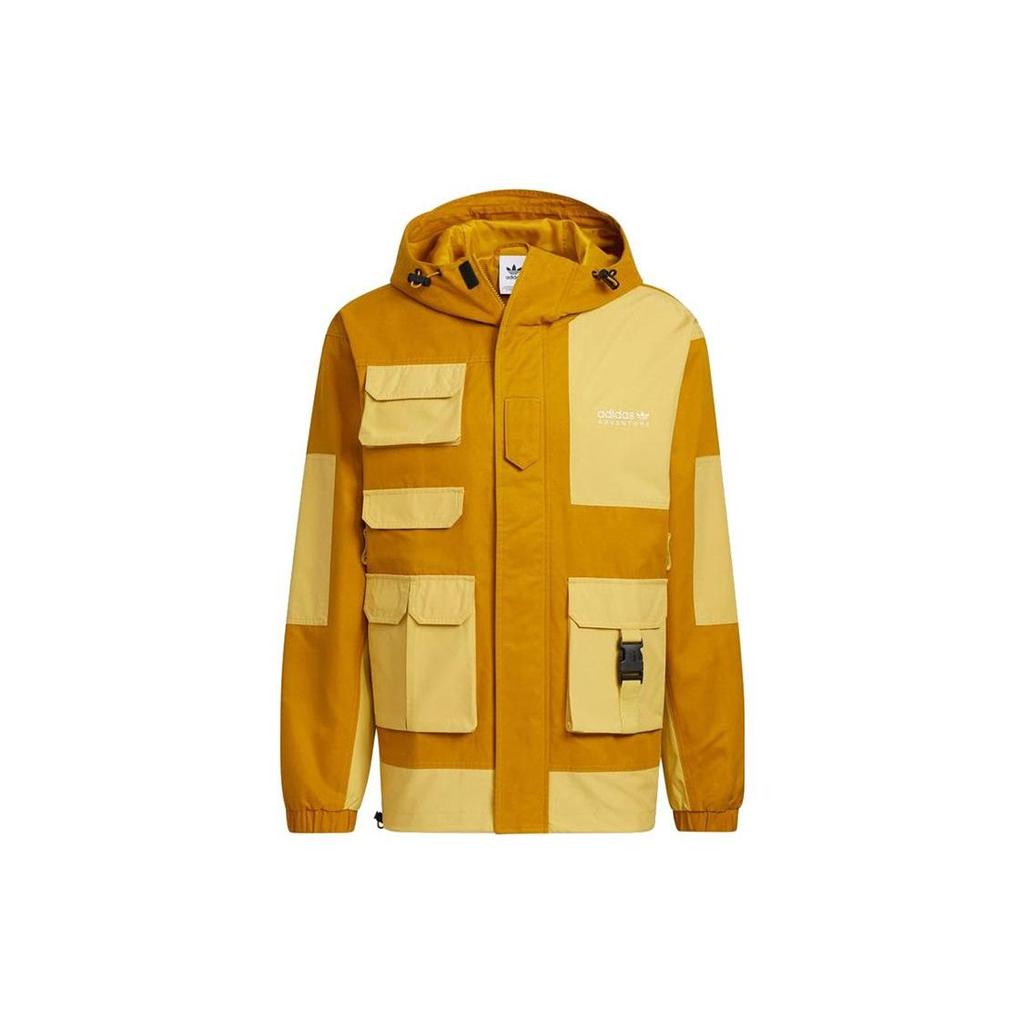 Adidas Originals Clover Contrast Multi-Pocket Hooded Jacket Men Jackets Yellow HC0354