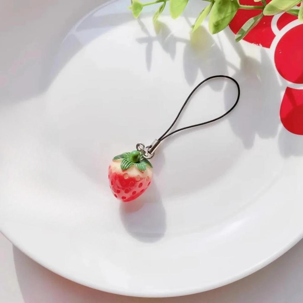 Red Strawberry Tomato Keychain Resin Fruit Charm Cute Pendant for Phone Case/Bag Ideal Birthday Gift for Women And Girls