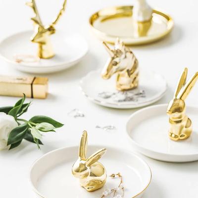 Керамика Nordic Gold Plates Small Jewelry Серьги Ожерелье Кольца Хранение Тарелки Фрукты Десерт Дисплей Чаша Декор Поднос