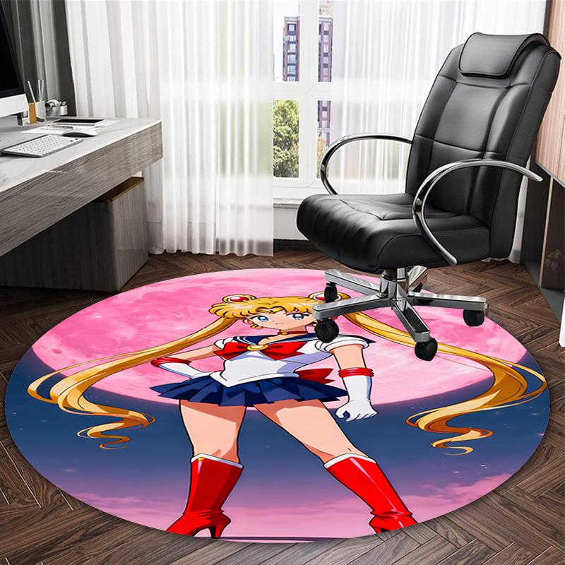 1pc Sailor Moon Carpet, Round Rug, Comfortable, Suitable for Entryways, Living Rooms, Office, And Bedrooms, Christmas Decoration