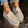 Platform Loafers Women Summer Mesh Breathable Mesh New Rhinestone Pearl Heighten Slip-On Pink Single Shoes