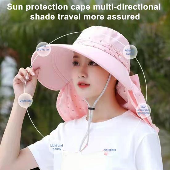 Women Sunscreen Hat Solid Color Large Brim Sun Hat for Face Protection
