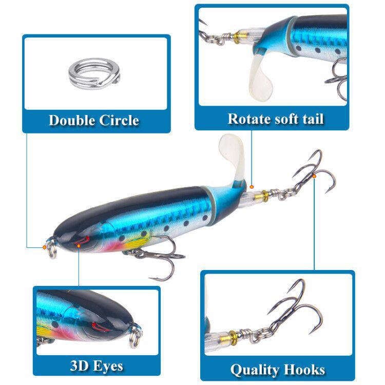 Whopper Popper Lure Pencil Propeller Bait Topwater FIshing Lure Blowups Baits Rotating Tail Fishing Tackle Crankbait Wobblers Hard Bait Lure Tractor