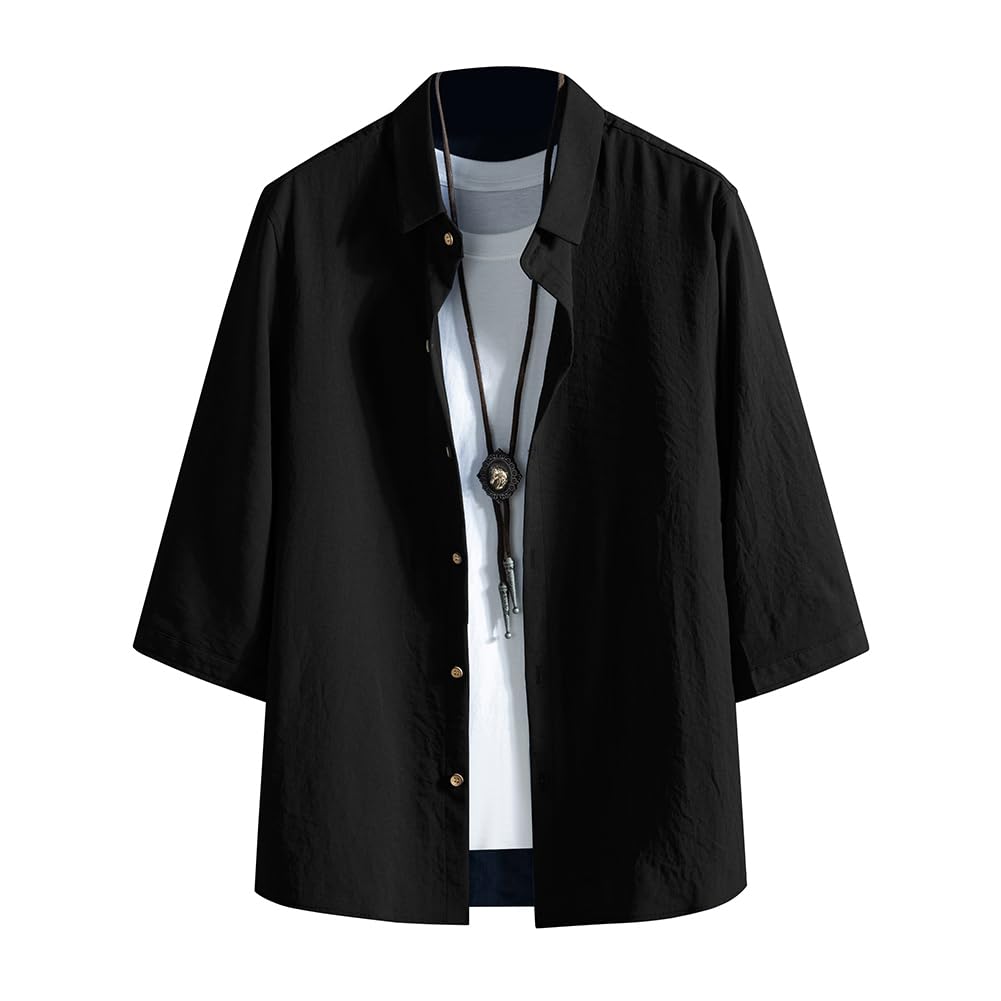 FUZHIHUA Мужская рубашка с коротким рукавом, Летняя, С рукавом 3/4, Стильная, Повседневная, Свободного кроя, Однотонная, Доступна в больших размерах, Легкая, Мягкая, Популярная