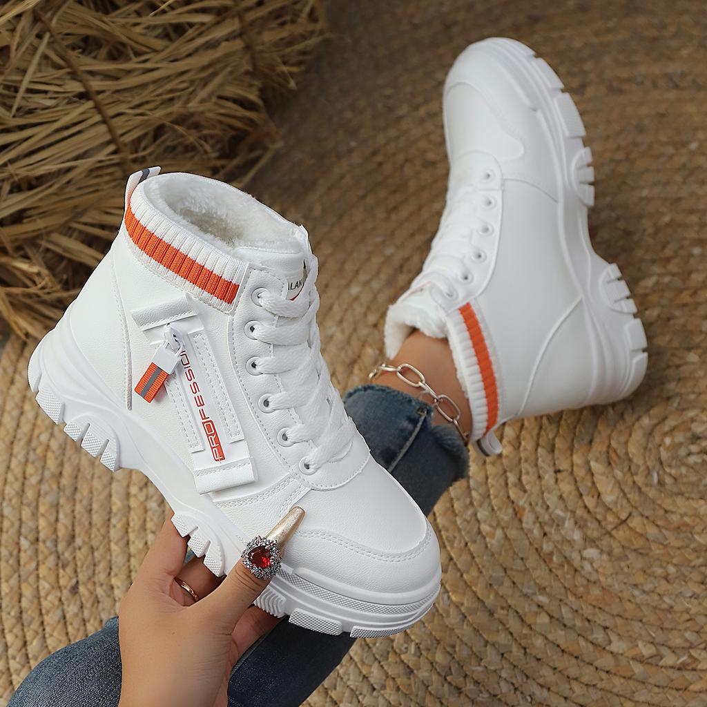 Мода 2025 Зима Женские Прогулочные Высокие Плюшевые Толстые Теплые Кроссовки Женские Удобные Ботинки на Платформе на Шнуровке Женские Zapatos De Mujer