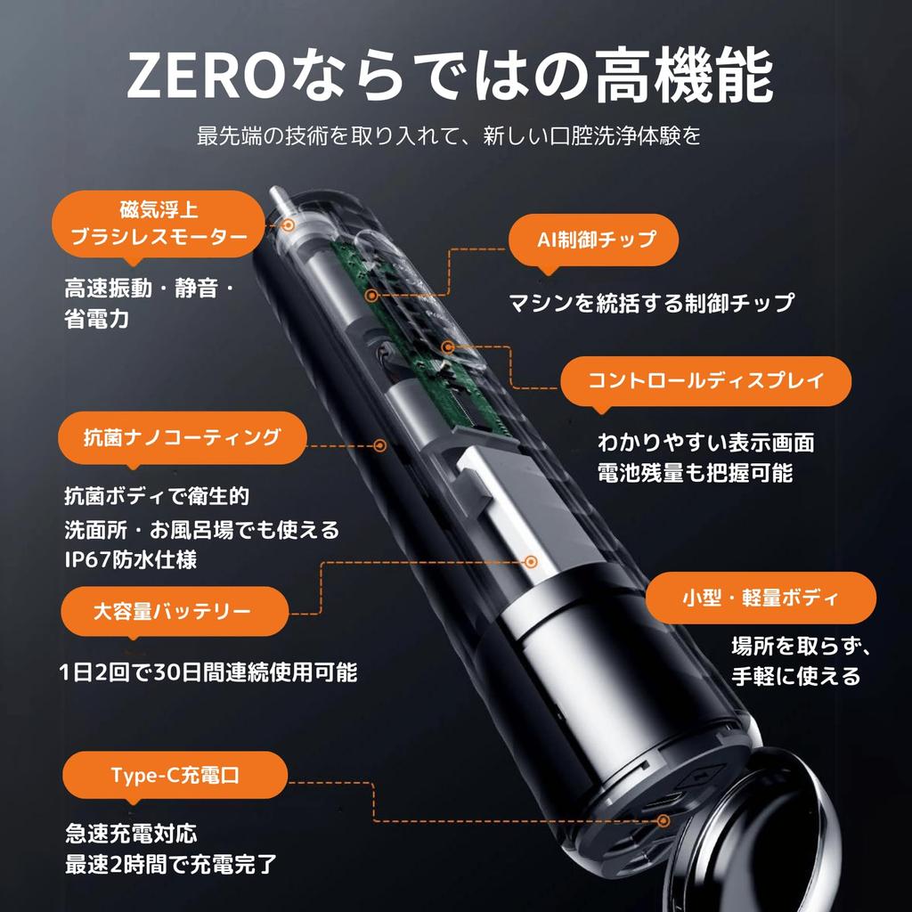 ZERO Оральный ирригатор Звуковая электрическая зубная щетка Струйная мойка Чистый оральный ирригатор со струйным флоссом и водой Звуковые вибрации в минуту Основной [Медиа