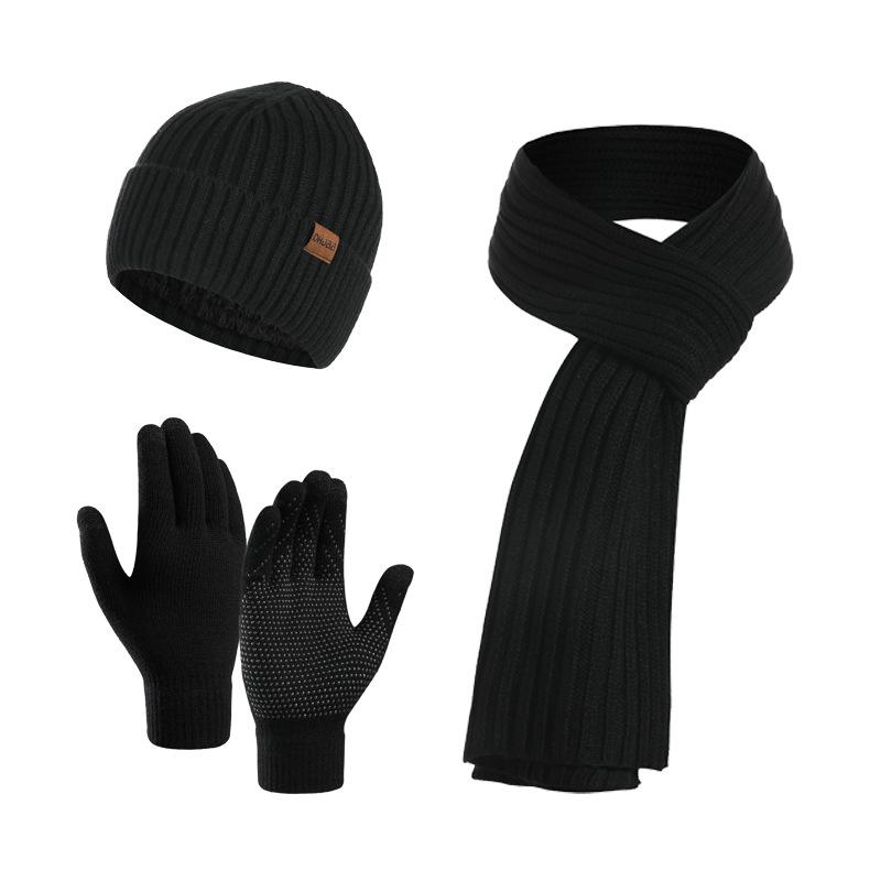 Men's and Women's Autumn and Winter European and American Knitted Hat Sets Solid Color Scarf Hat Three-piece Set