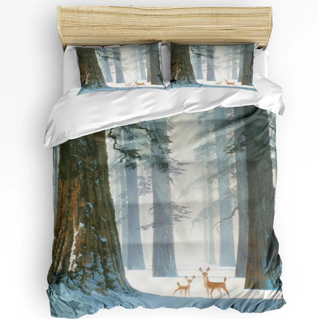 Лесное животное Олень Береза Клен Трава Пододеяльник с наволочкой На заказ 3 предмета Постельное белье Покрывало Двуспальная кровать Домашний текстиль
