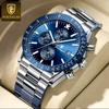 Роскошные мужские часы мода хронограф водонепроницаемый светящийся дата нержавеющая сталь кварцевые часы