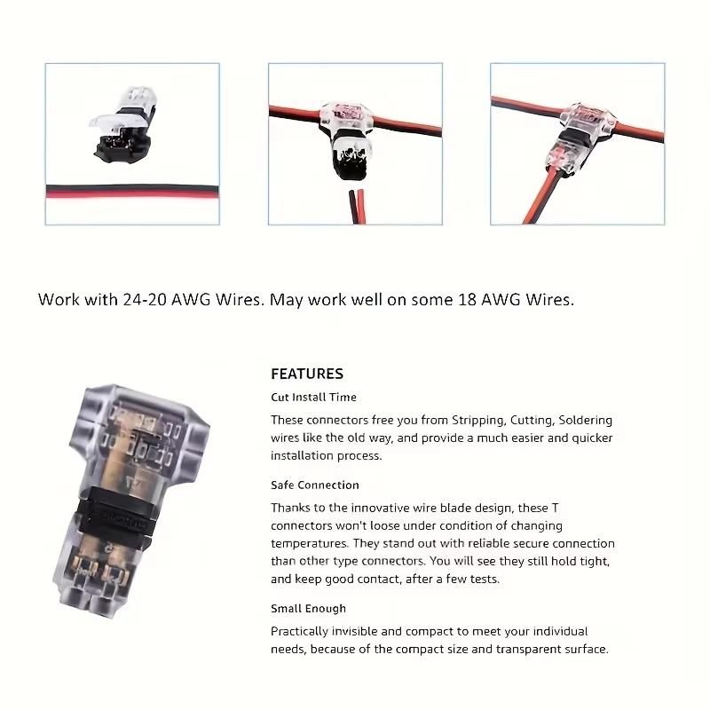 10/100PCS Wire Cable Snap In T2 Connector No-solder No-peel Quick Terminal Connections Joiners Auto Plug Electrical Accessories