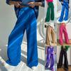 Women's Solid Wide Leg  Pants Casual Straight Leg High Waist Stretch Pants
