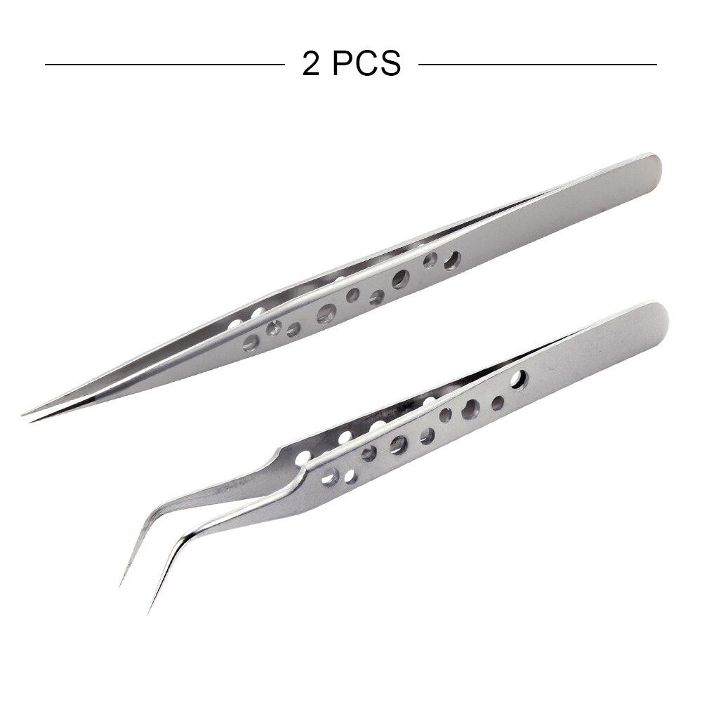 2pcs Stainless Steel Eyelash Extension Tweezers Volume Lashes Straight Curved Pick Up Eyelashes Individual Tweezer Makeup Tool