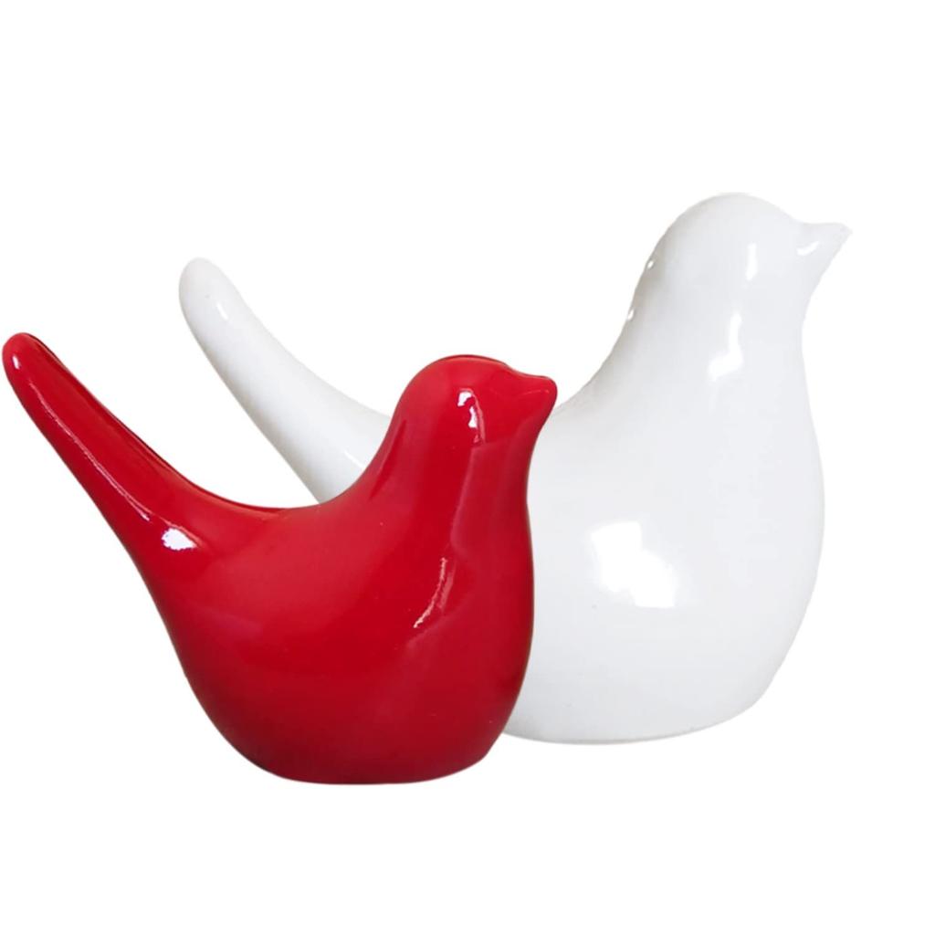 Creative White and Red Glossy Ceramic Birds Figurines Home Decorations Accessories Party (Pack of 2, White & Red)