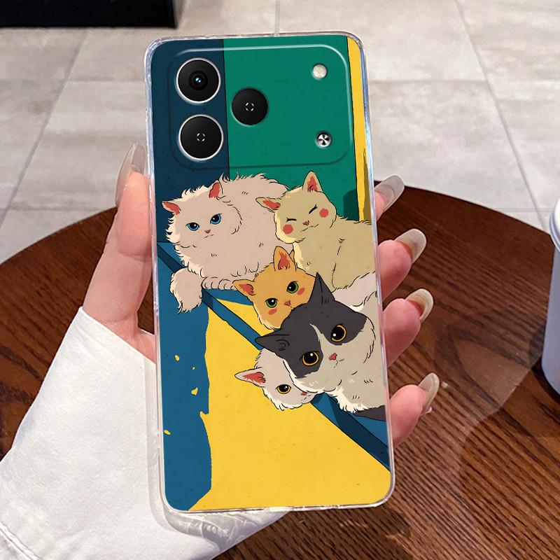 Casing For Tecno Spark 50 KN4 Case Aesthetic Fashion Cute Cat Cartoon Soft Silicone Back Cover Transparent TPU Phone Case Bumper