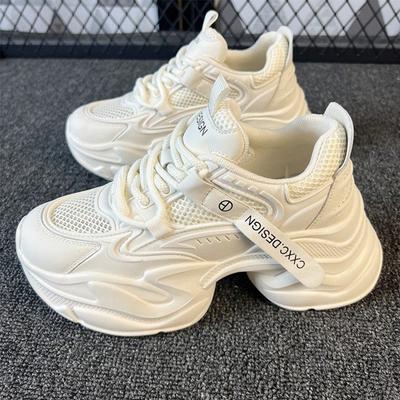 Кожаные туфли для папы женские 2025 весна новые сетчатые женские туфли на маленькой платформе универсальные и легкие спортивные и повседневные туфли