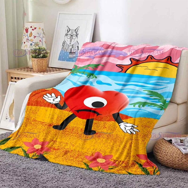Одеяло с рисунком Bad Bunny, фланелевые одеяла, теплые плюшевые флисовые одеяла в стиле поп-латиноамериканской музыки для взрослых, диванное постельное белье, всесезонное