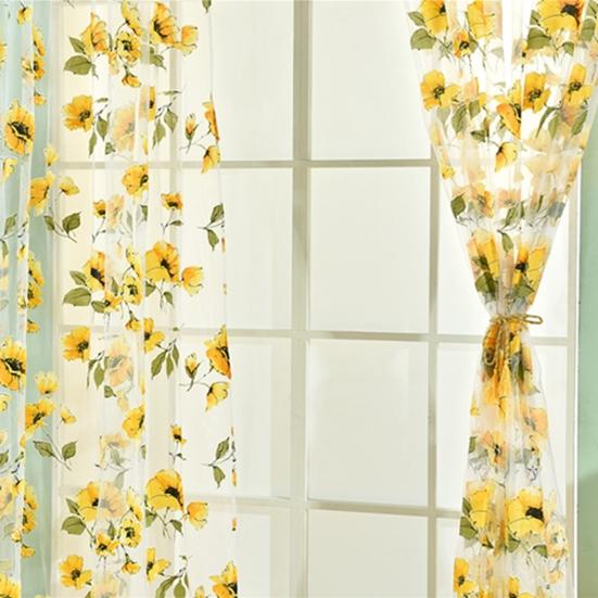 Romantic Bedroom Window Flower Pattern Sheer Curtain Drape Room Divider Home Decor