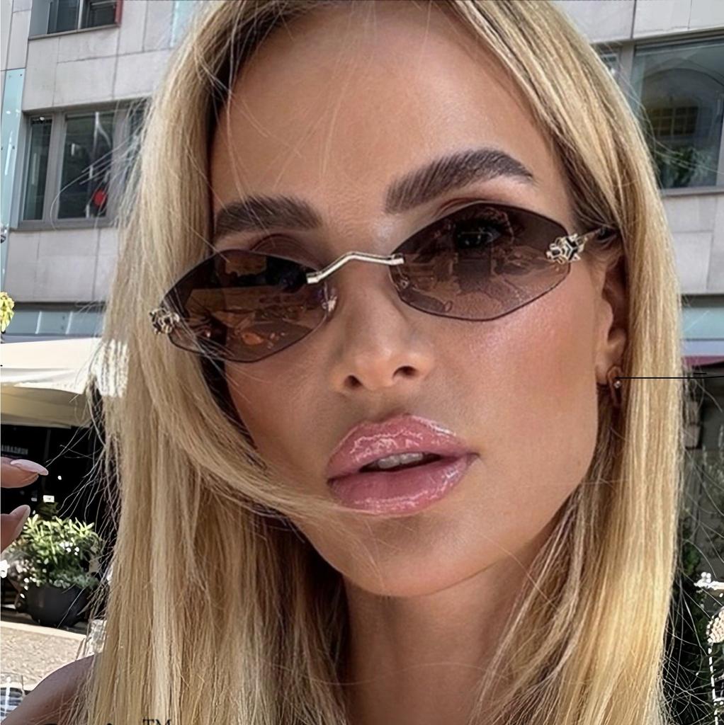 New Fashion Sunglasses Women Retro Brand Design Metal Small Diamond Frame Vintage Rhombus Rimless Shades Men Glasses