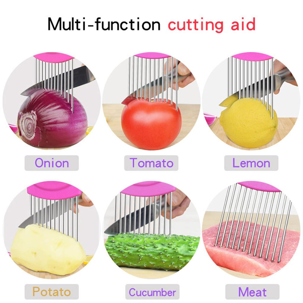 Stainless Steel Fork , Onion Vegetable Slicer, Kitchen Cutting Auxiliary Rack Cutting Tool, Convenient Fast Cutting Vegetables