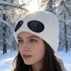 Вязаная шапка однотонная теплая вязаная шапка с декором в виде очков эластичная ветрозащитная зимняя шапка для улицы путешествий езды на велосипеде повседневная носка