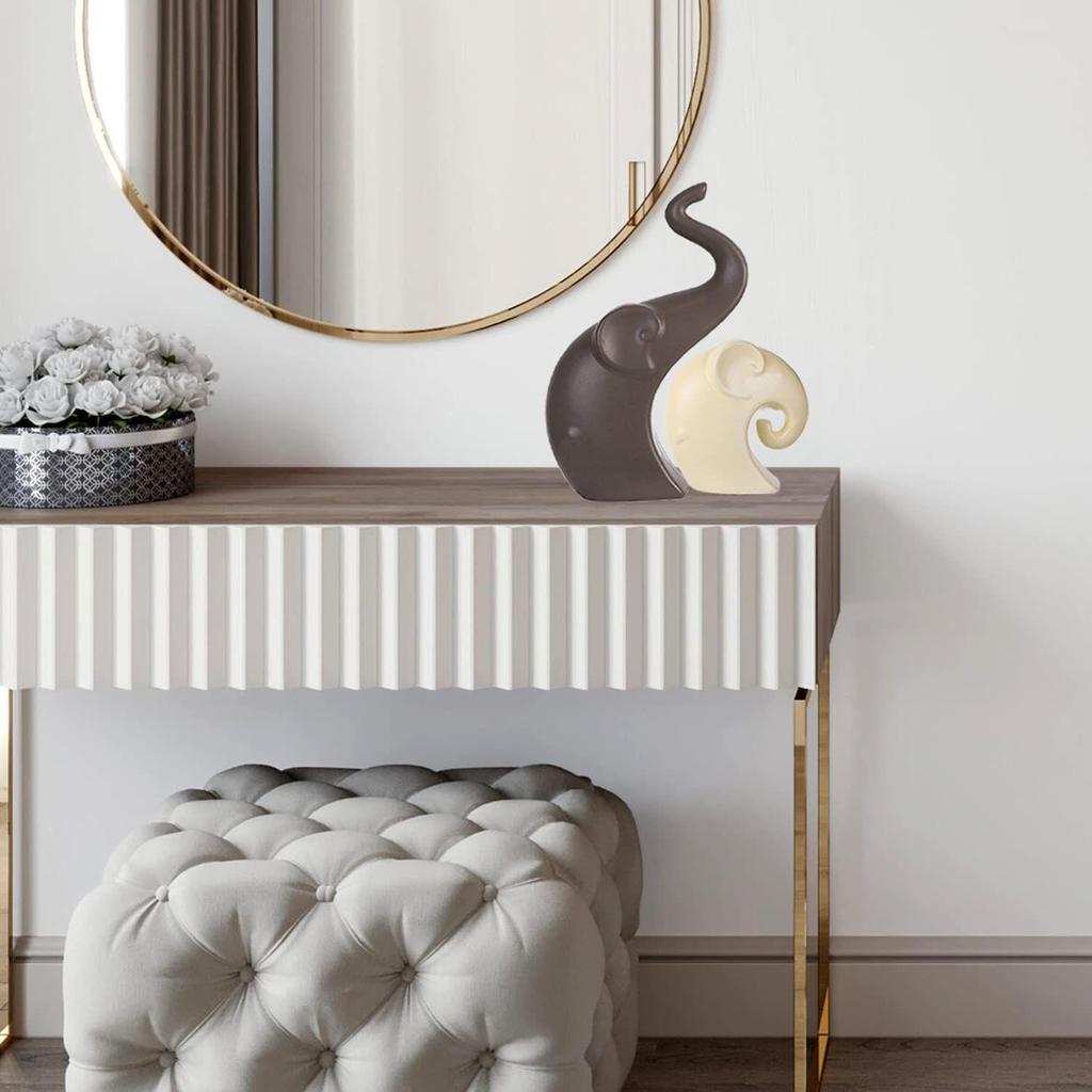 Роскошный матовый домашний декор Набор слонов | Керамические фигурки - (Набор из 2 предметов, Коричневый Крем)