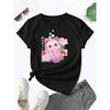 Boba Tea Cat Bubble Print Tshirt Cute Round Neck Short Sleeve Tshirt Spring and Summer Womens Clothing Vintage Graphic Y2K