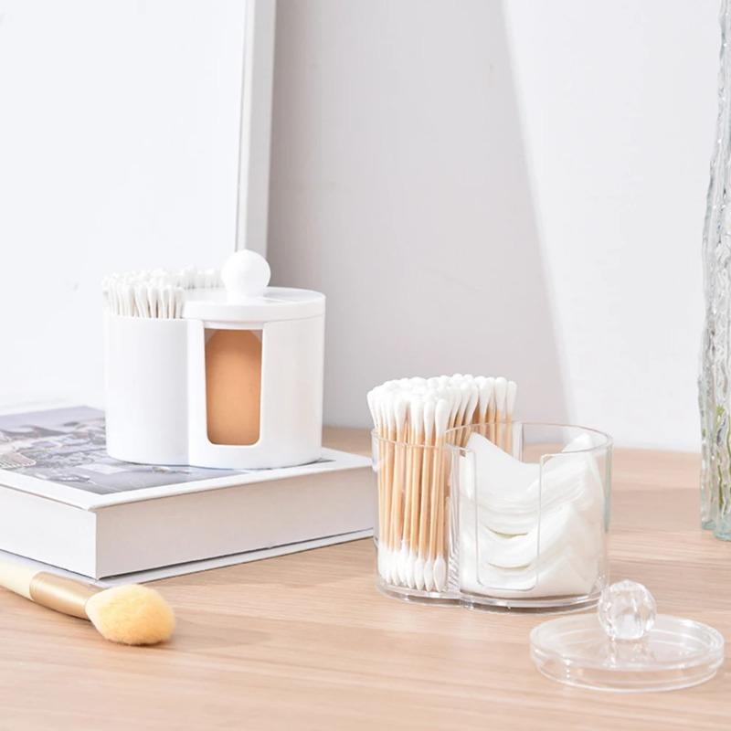 Cotton Round Pad Holder Powder Puff Storage Box Home Cotton Swab Box Makeup Organizer Dustproof Portable Durable Bathroom Jar