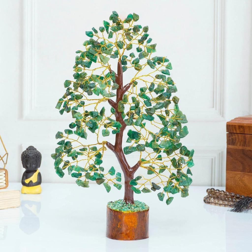Зеленое авантюриновое хрустальное дерево, экспонат на удачу для предметов домашнего декора, кристаллы, драгоценные камни, бонсай, денежное дерево на удачу, украшение, подарок