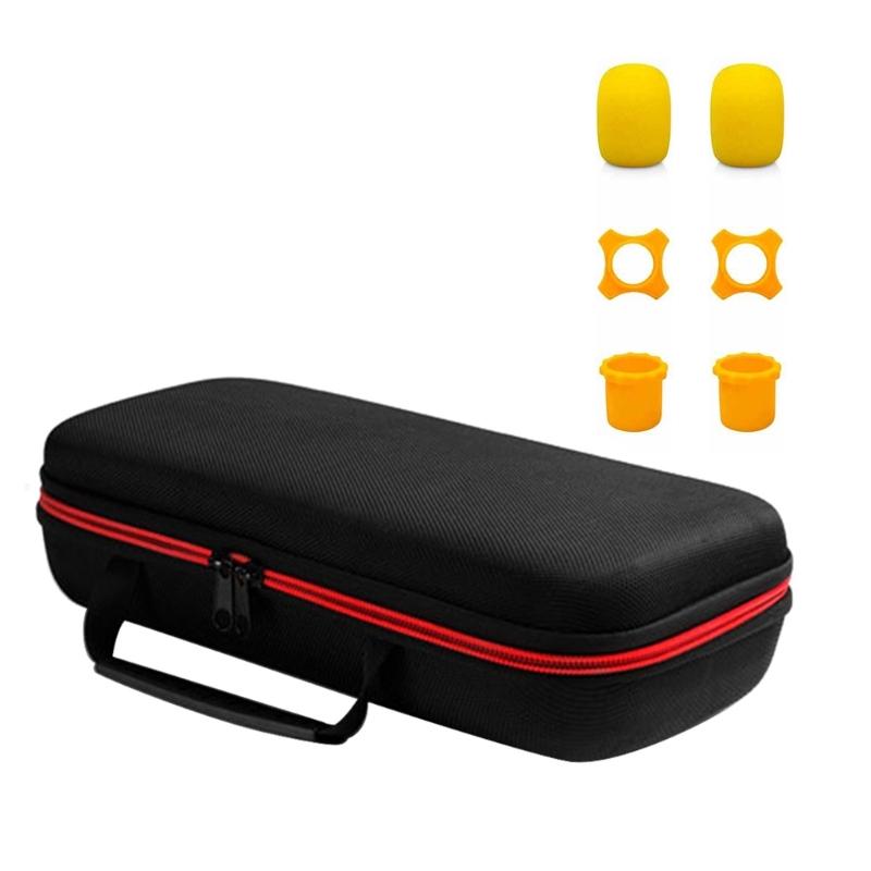 Microphone Travel Storage Bag, Double Mic Protective Storage Box Shockproof Carry Case with Nonslip Rings Sponge Cover