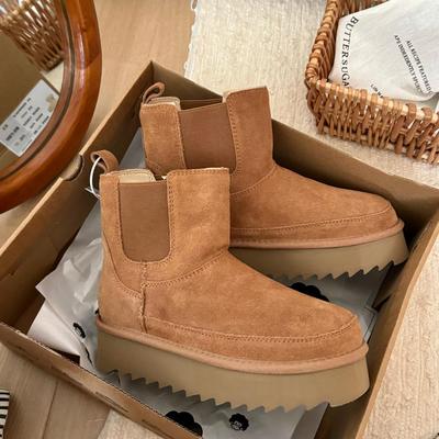 Женские ботинки челси из коровьей кожи и шерсти Sangpo - Теплые, толстая подошва, эластичные, зимние короткие ботинки