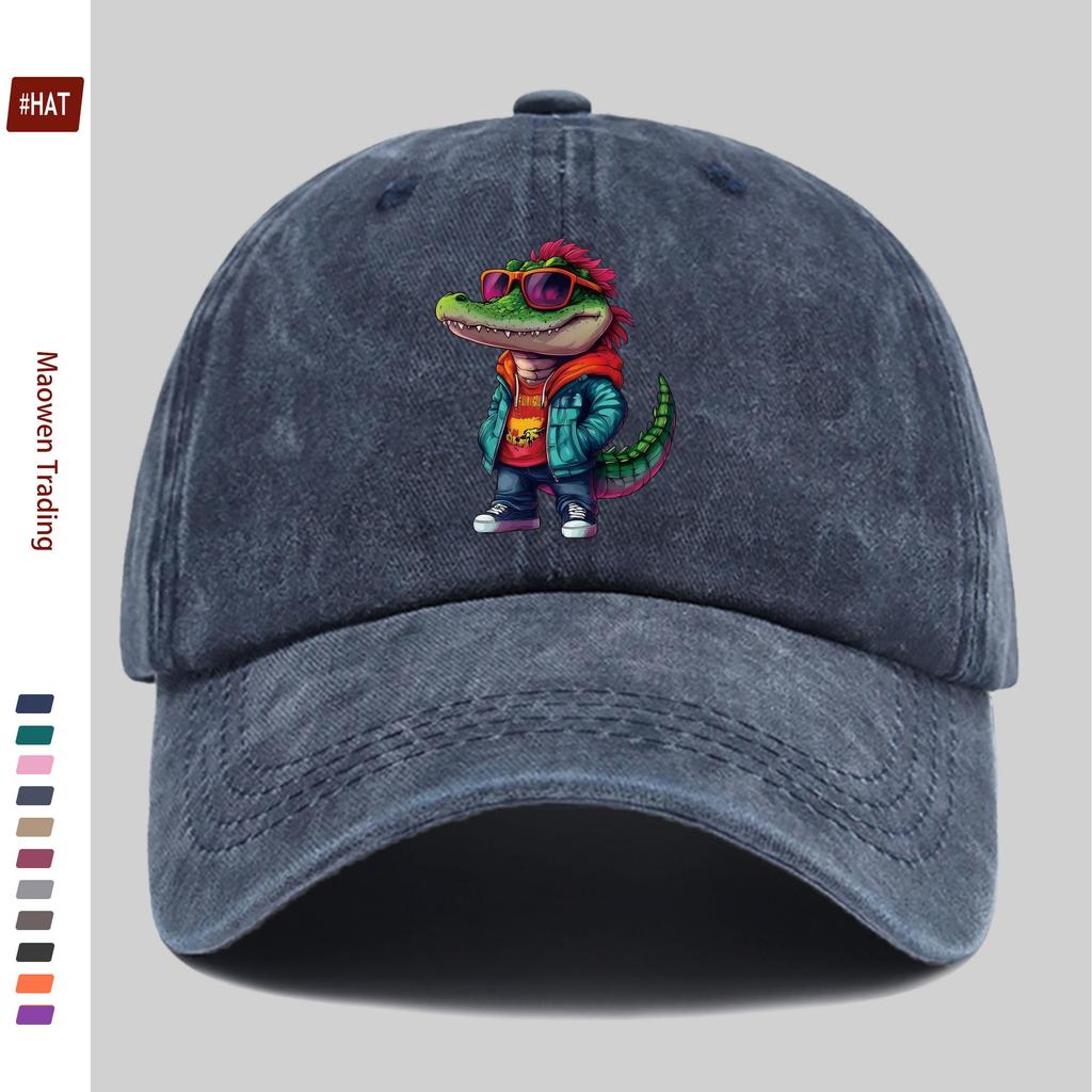 pc Fashion Cartoon Crocodile Pattern Glasses Print Baseball Cap Home Leisure Decor Hat Cute Cartoon Print Papa Cap Adjustabl